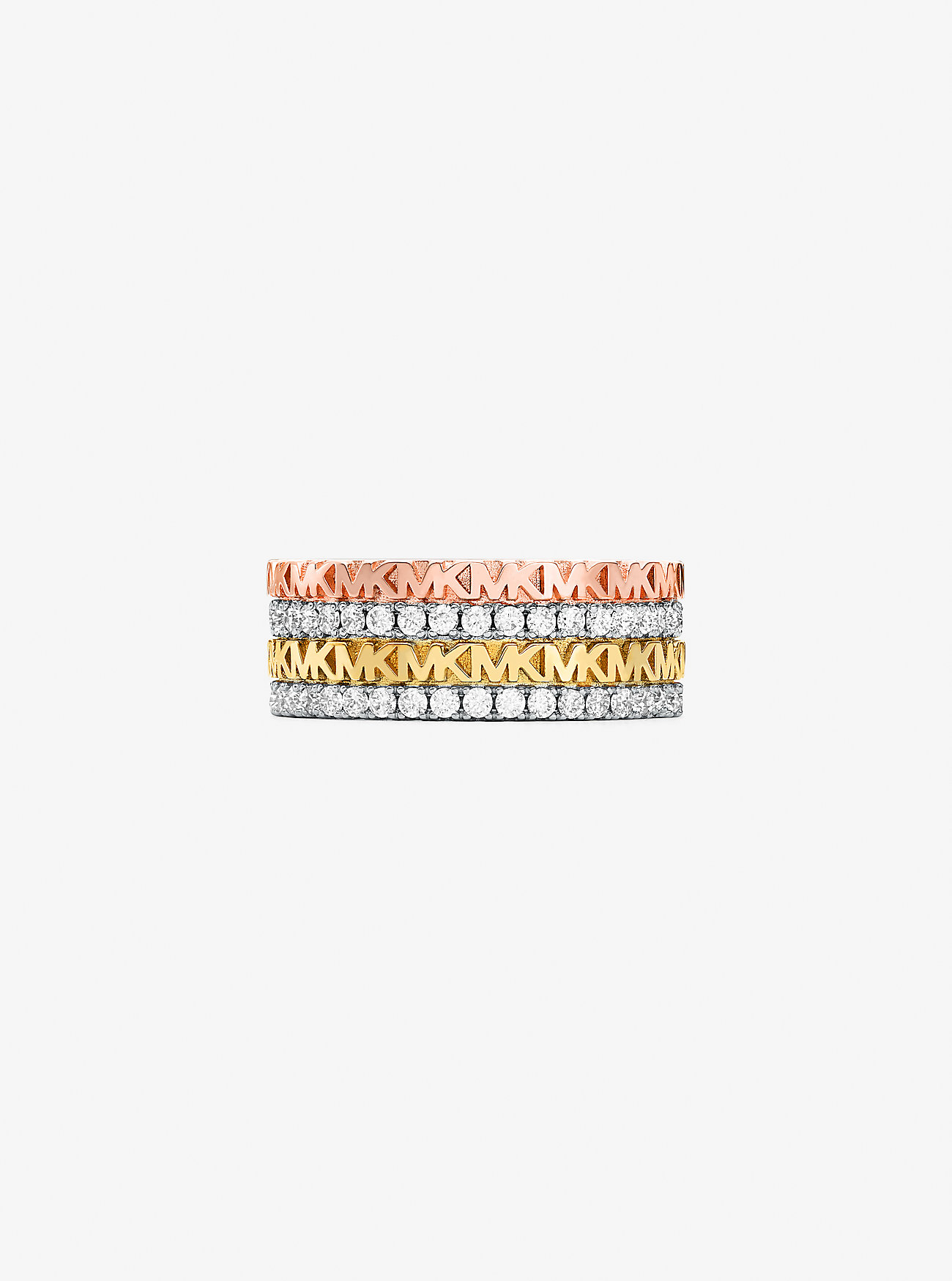 Precious Metal-Plated Sterling Silver Pavé Logo Stack Ring - TWO TONE