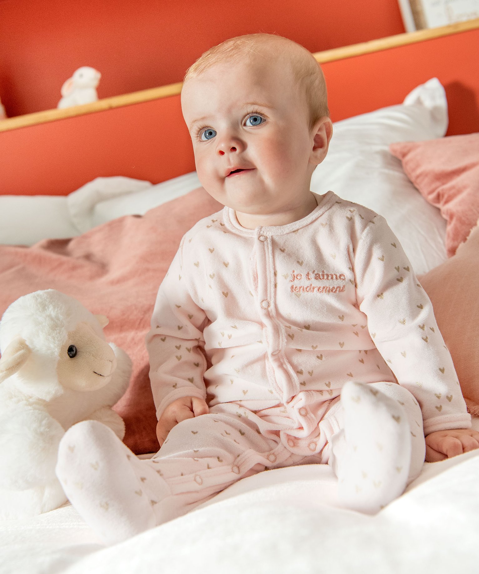 Pyjama bébé en velours pastel à curs dorés et ouvertur... rose | GEMO