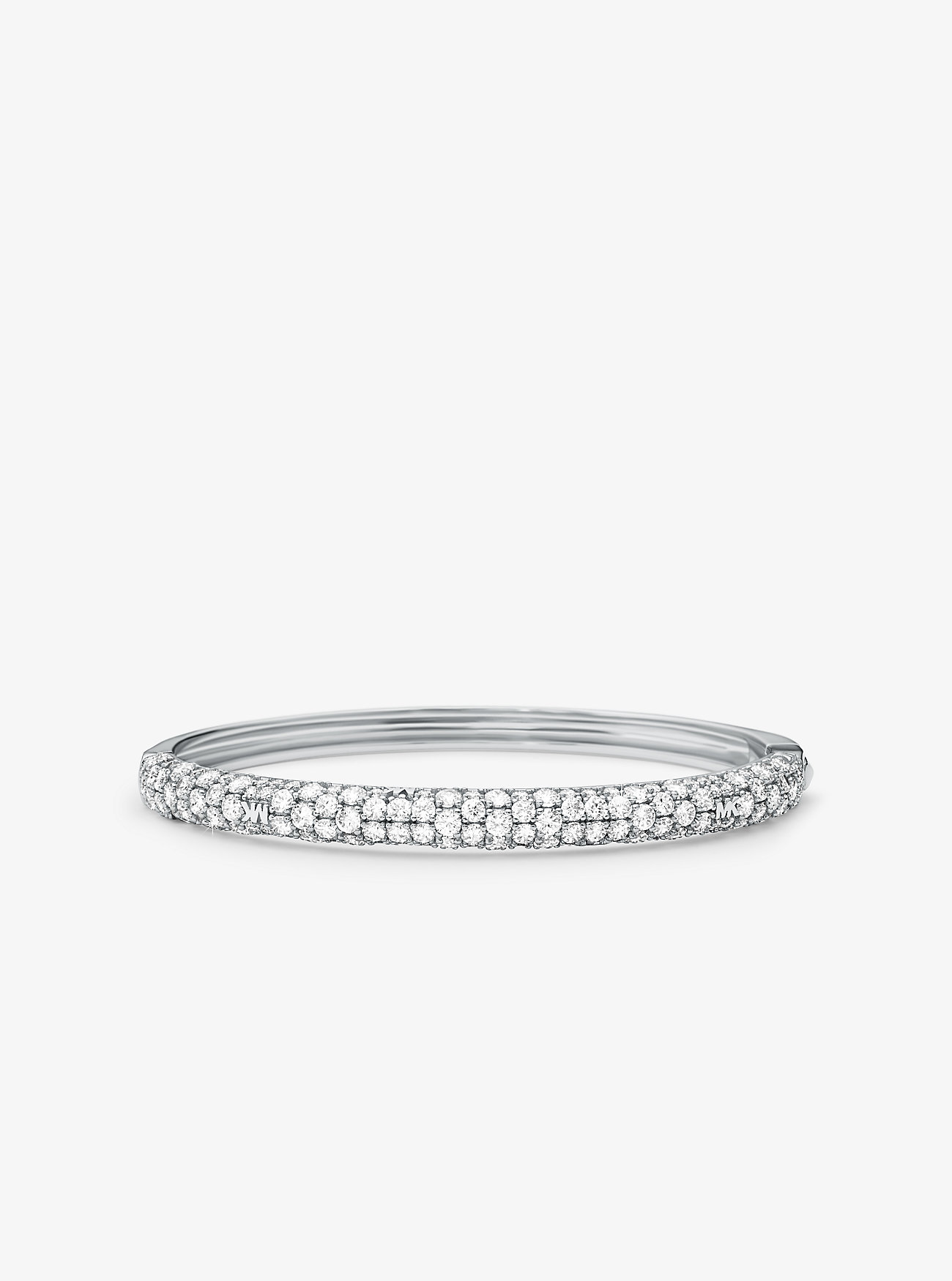 Precious Metal-Plated Sterling Silver Pavé Bangle - SILVER