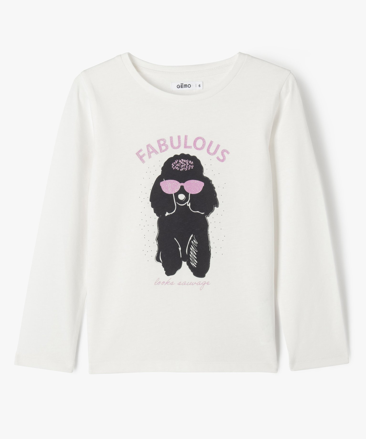 Tee-shirt à manches longues avec inscription fille ecru | GEMO