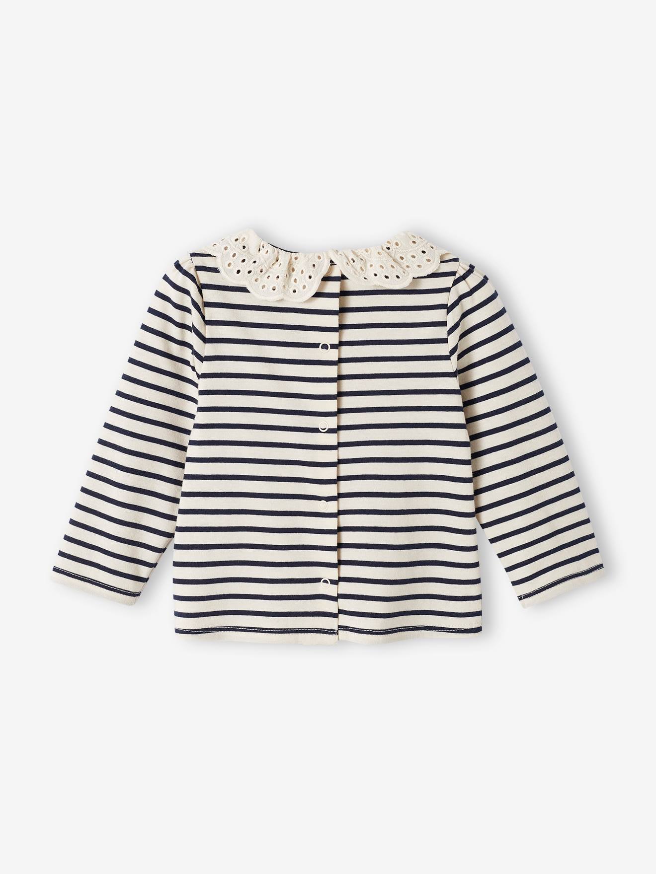 Vertbaudet Baby Shirt mit besticktem Kragen Oeko-Tex - marine gestreift