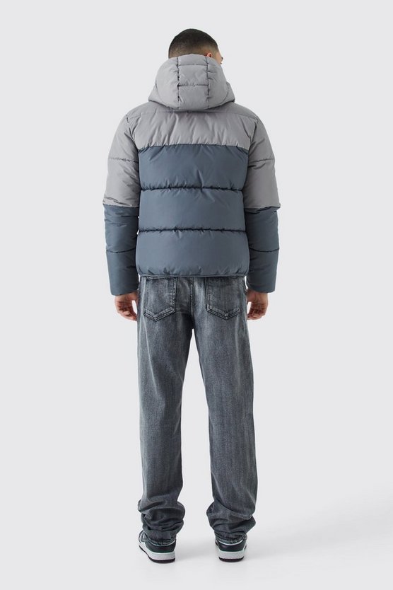 Man Colorblock Steppjacke mit Kapuze