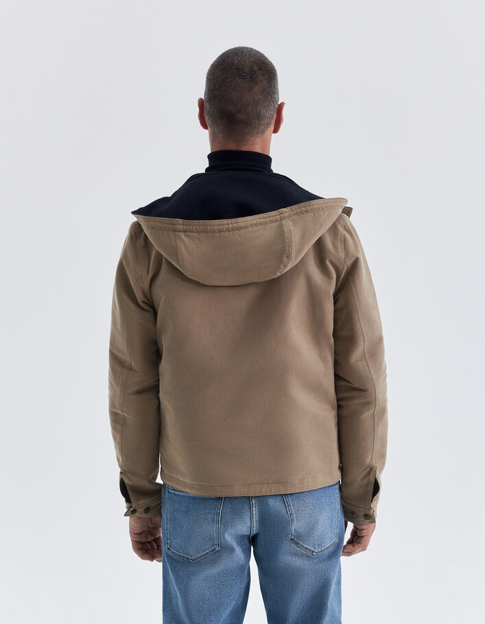 Blouson réversible noir et beige à capuche Homme
