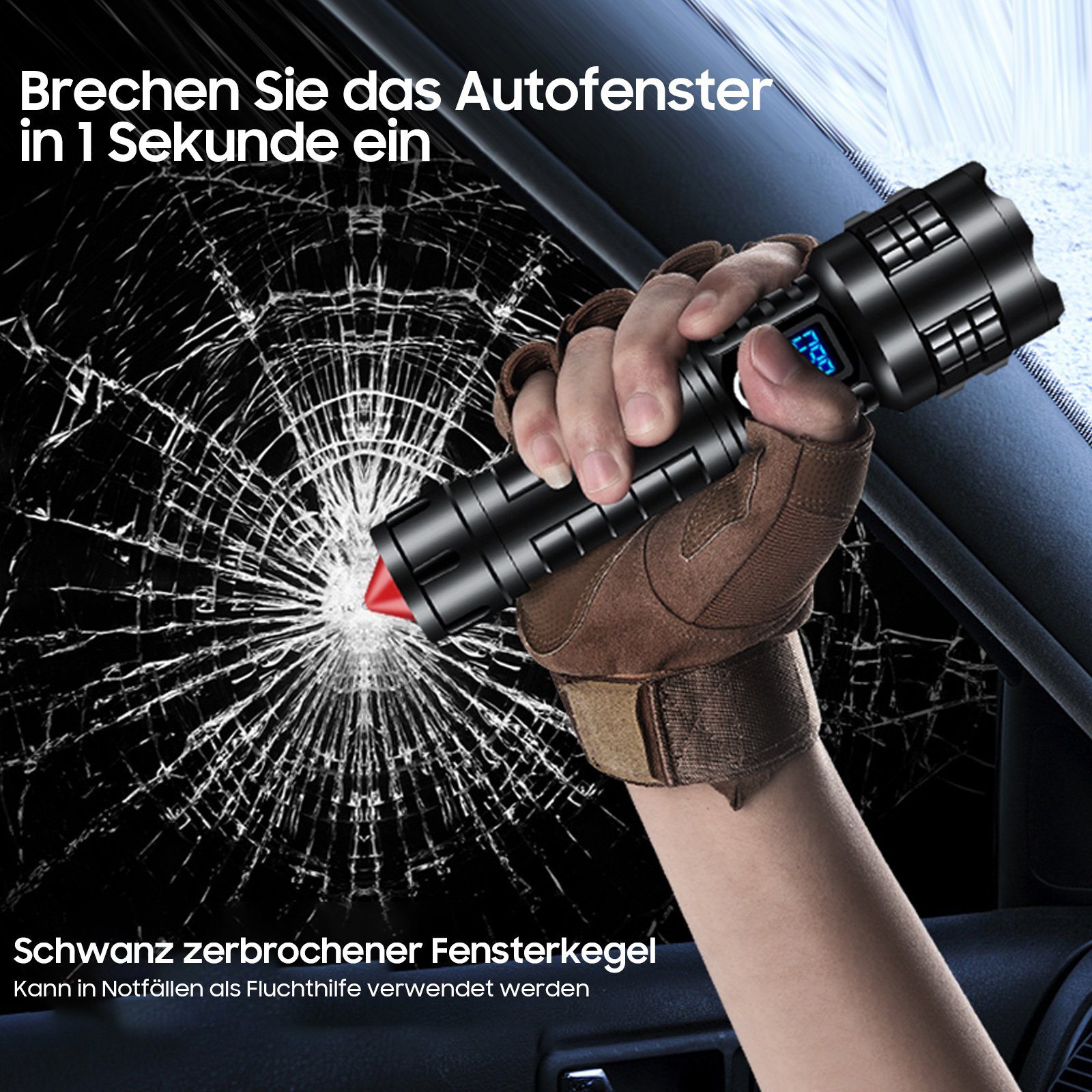 Sintech Taschenlampe Taschenlampe LED, 5 Modi Extrem Hell LED Taschenlampe Aufladbar (Leistungsstarke Handtaschenlampe für Camping), Mit Sicherheitshammer, Zoombar, wasserdicht, 5 Modi