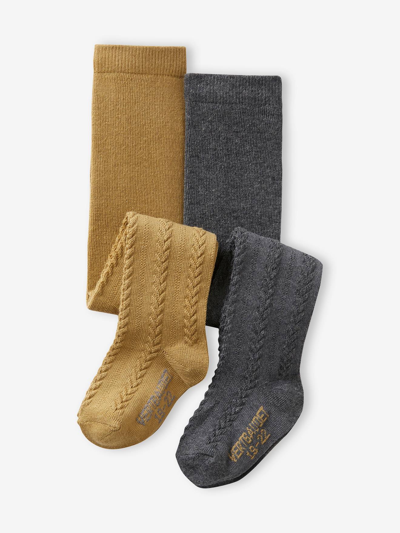 Lot de 2 paires de collants en maille torsadée bébé fille beige chiné