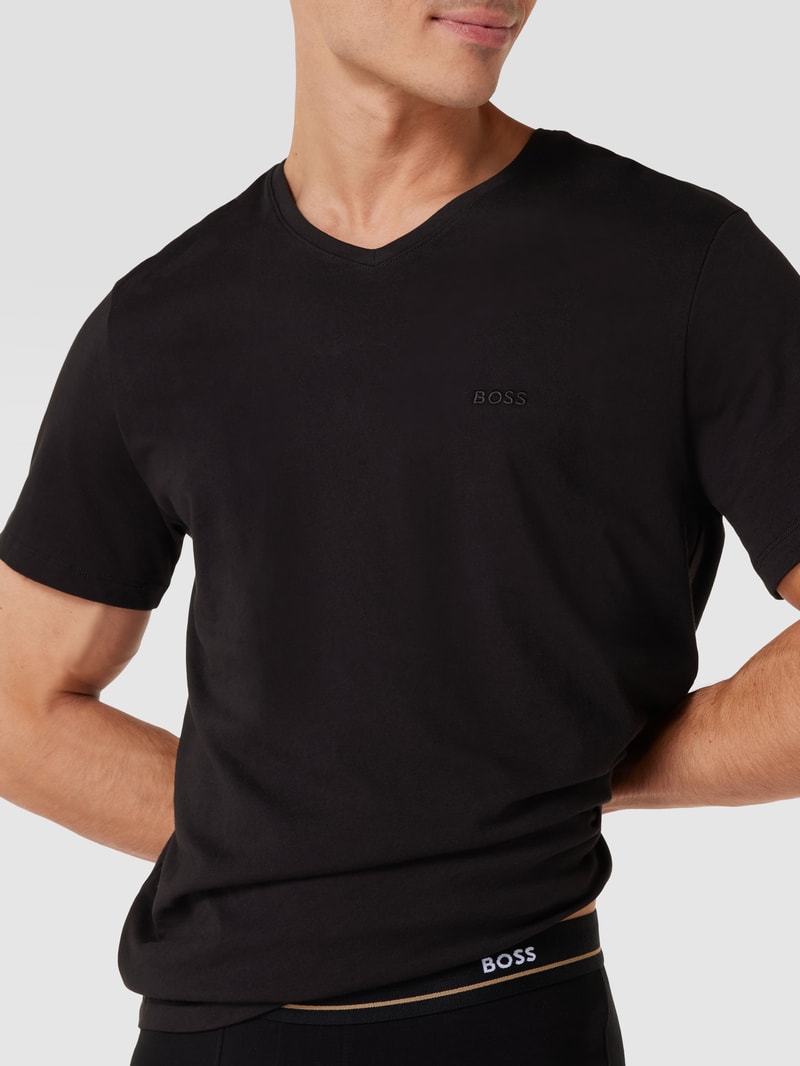T-Shirt mit V-Ausschnitt im 2er-Pack Modell 'ComfortS' in schwarz