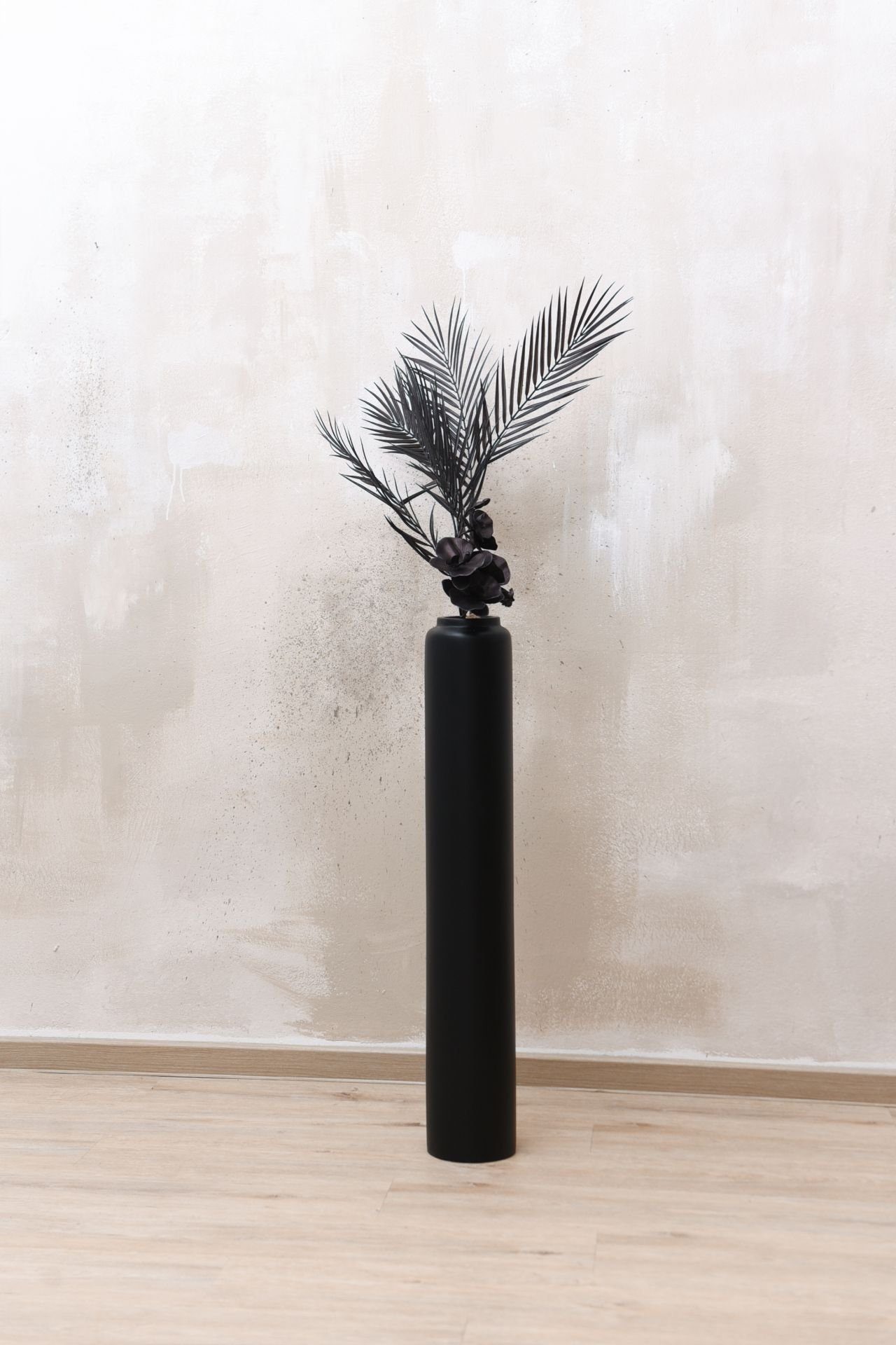 VIVANNO Bodenvase Bodenvase Fiberglas Schwarz Matt DIRETO - 80x10 cm