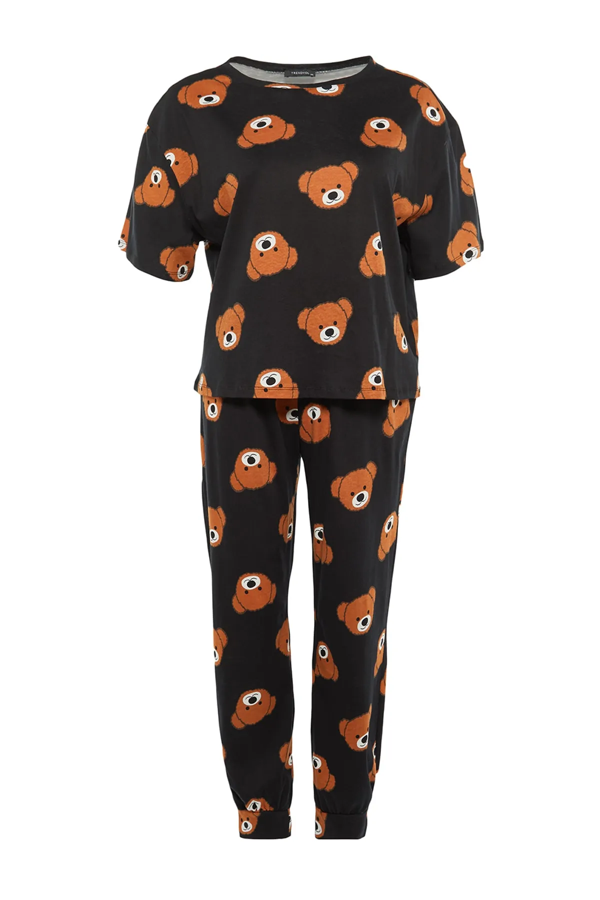 Trendyol Curve  Anthrazitfarbenes Pyjama-Set aus Strick mit Teddybär-Muster TBBAW23AI00039