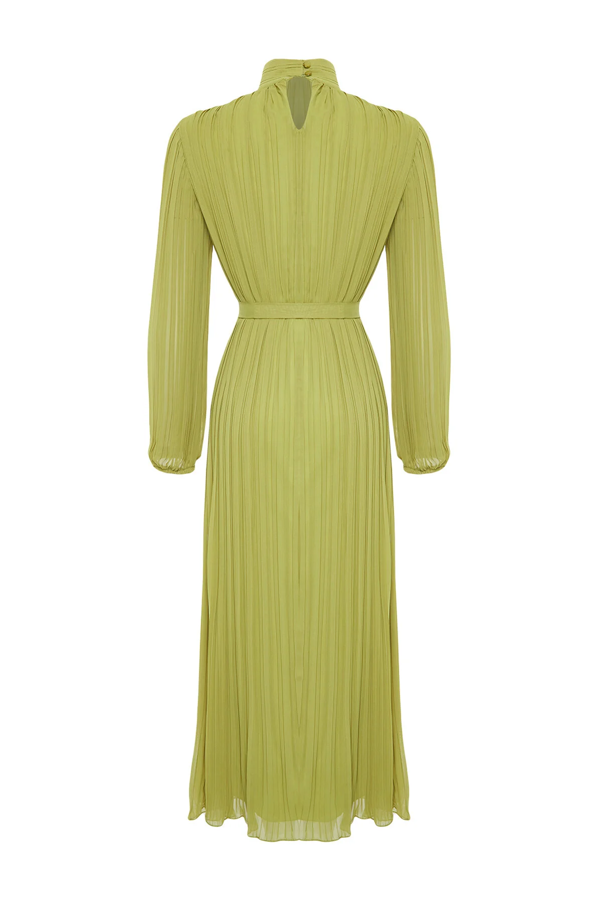 Trendyol Modest  Ölgrünes, plissiertes, gewebtes, gefüttertes Chiffonkleid TCTSS24DB00040