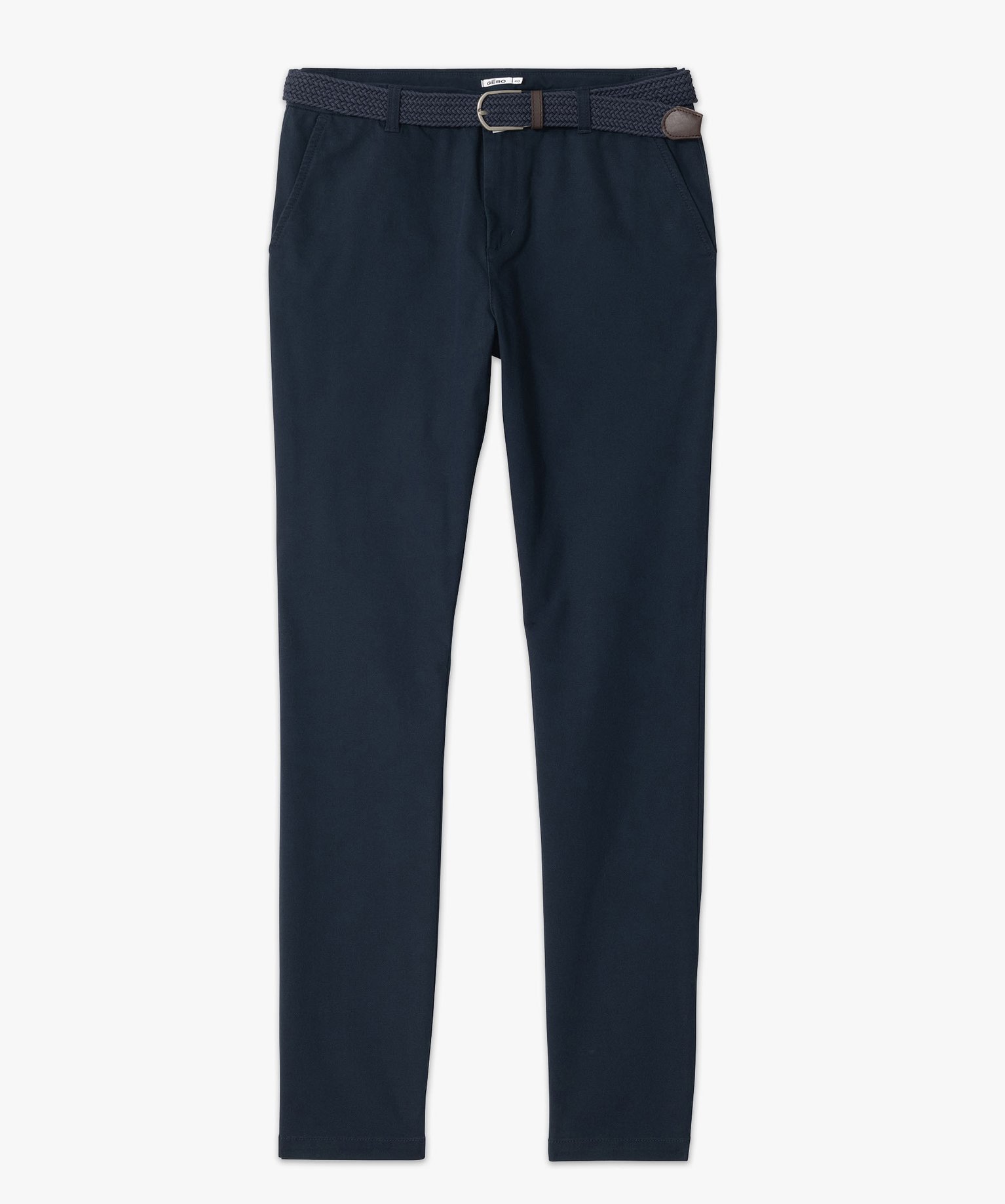 Pantalon en coton homme avec ceinture tressée bleu fonce | GEMO