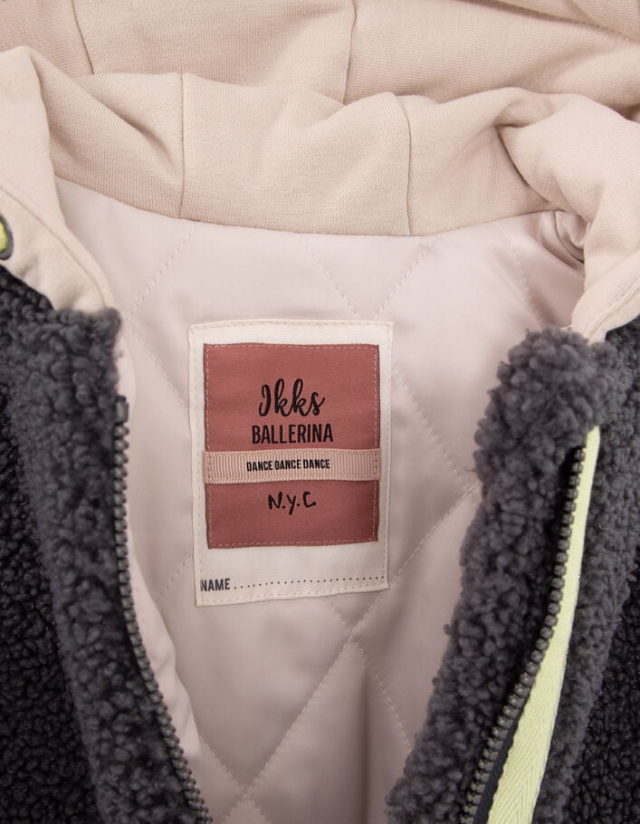 Manteau gris en Sherpa capuche bi-matière fille