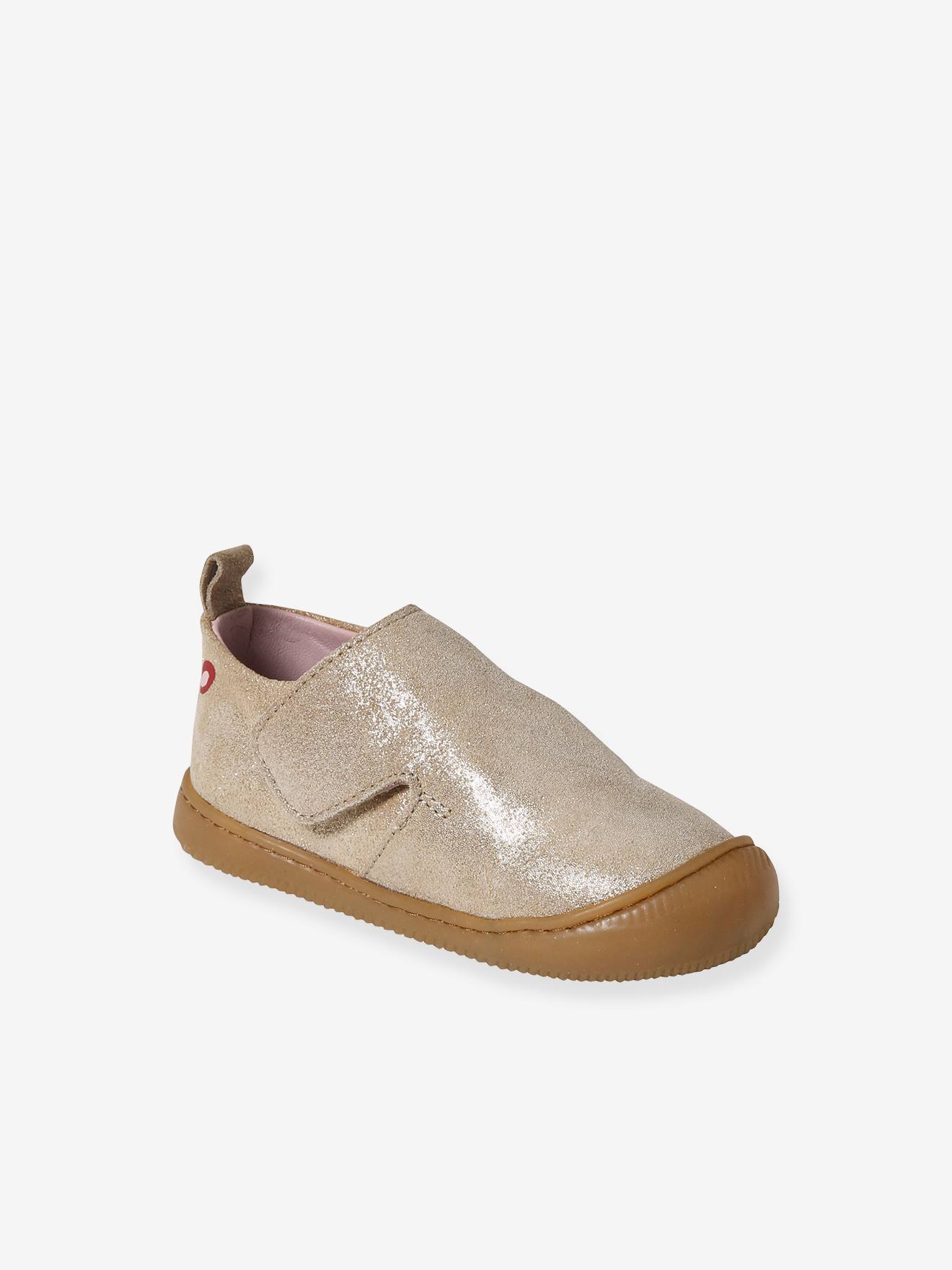Chaussons scratchés bébé en cuir souple or