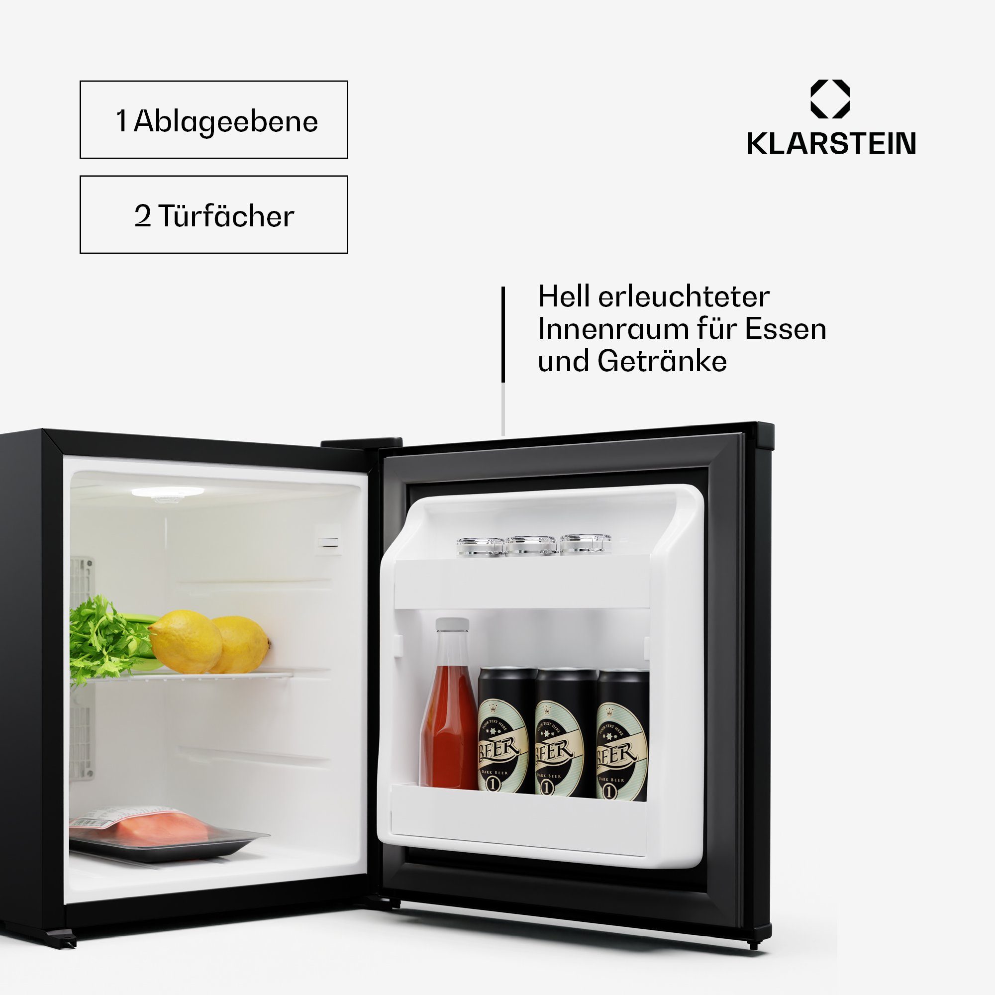 Klarstein Table Top Kühlschrank HEA-Matterhorn-bl 10045286, 44.5 cm hoch, 38 cm breit, Bier Hausbar Getränkekühlschrank Hotel Mini Fridge