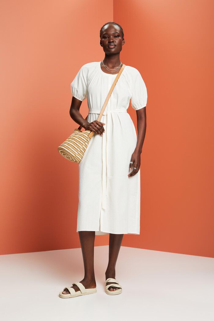 Midi-Hemdblusenkleid mit Bindegürtel, Baumwollmix