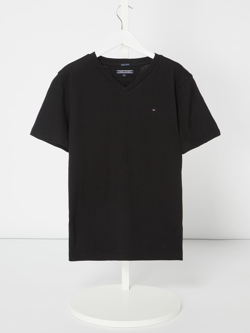 T-Shirt mit Logo-Stickerei in schwarz