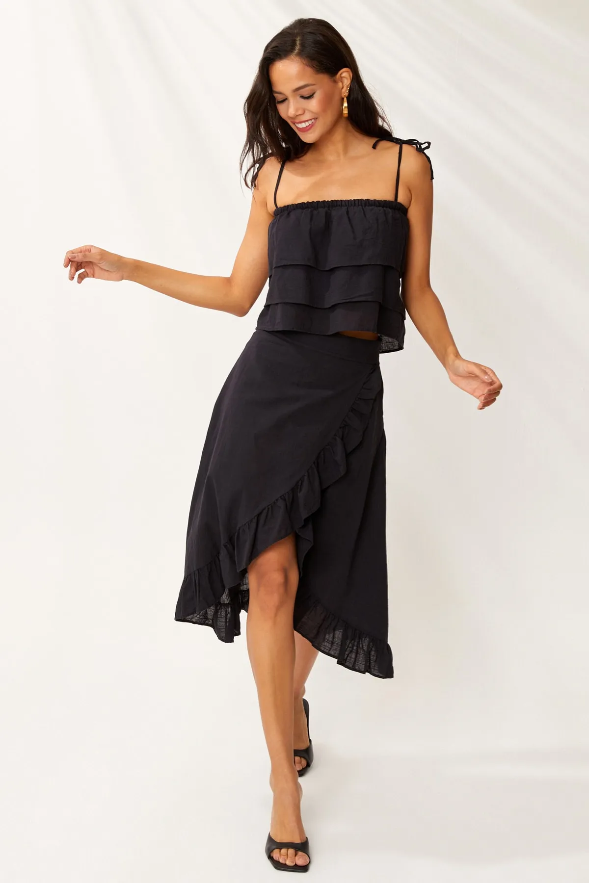 Cool & Sexy  Schwarzes Unterteil-Oberteil-Rock-Set für Damen SF2128