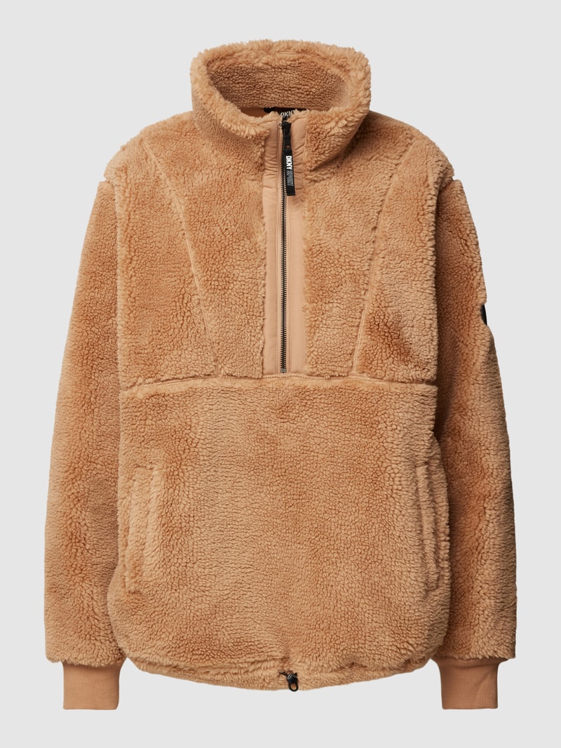 Fleecepullover mit Stehkragen und Reißverschluss in beige