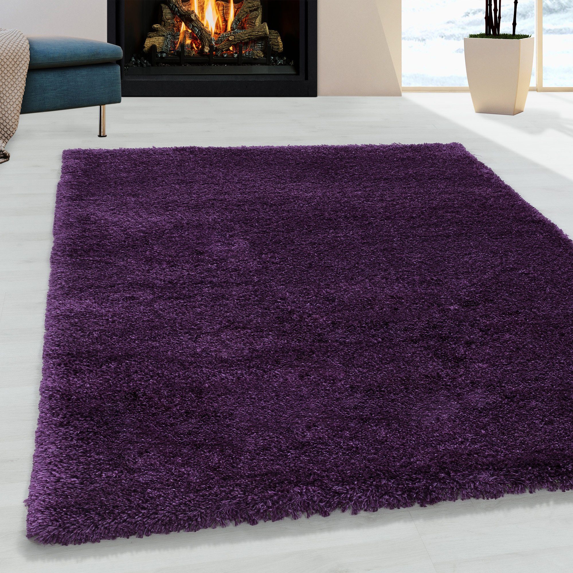 Hochflor-Teppich Teppich Hochflorteppich Shaggy Unifarben kuschelig Wohnzimmer, Miovani, Rechteckig, Höhe: 50 mm