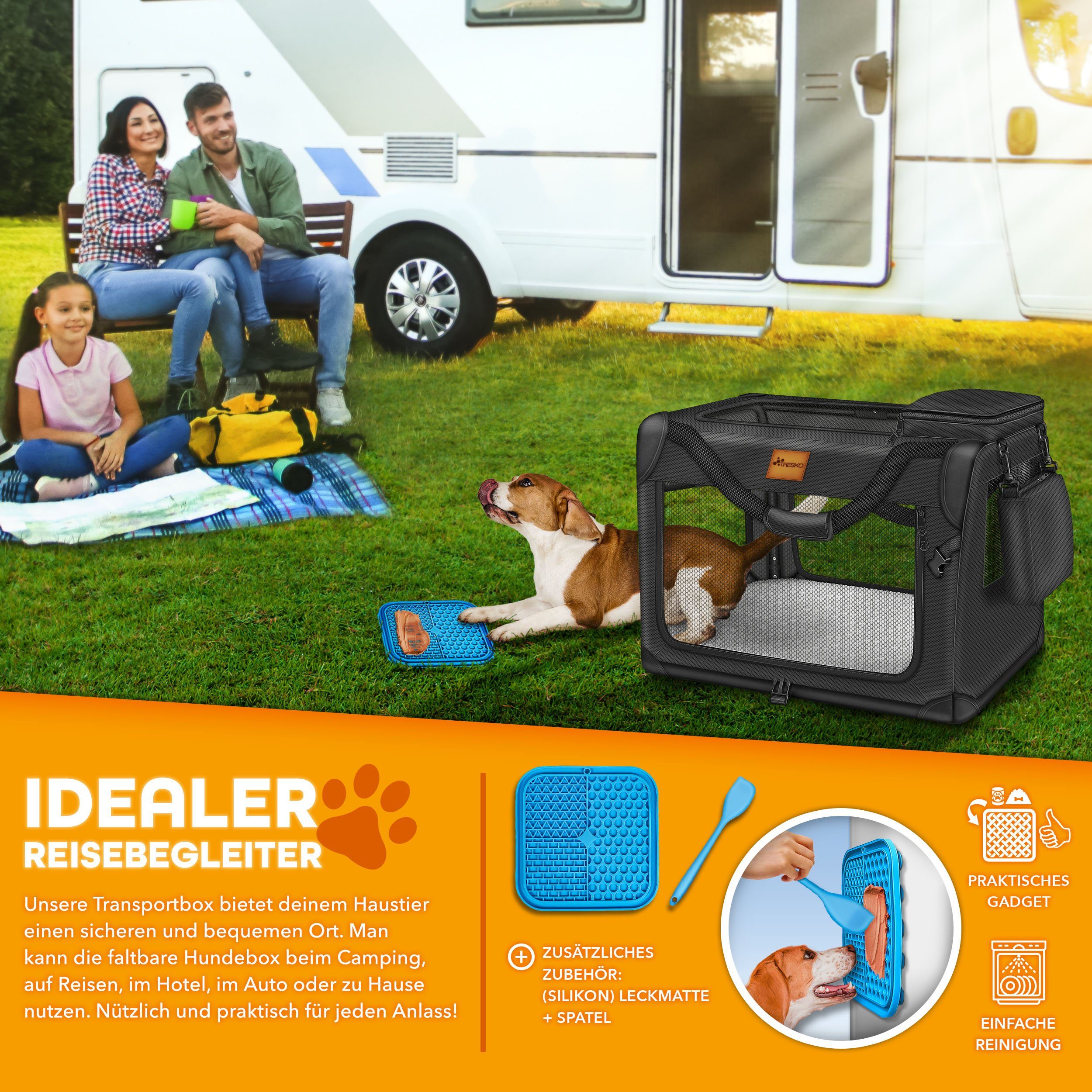 TRESKO Hunde-Transportbox Hundebox faltbar inkl. Leckmatte und Spatel bis 15,00 kg, Transportbox für Hunde und Katzen Hundetransportbox Hundetasche