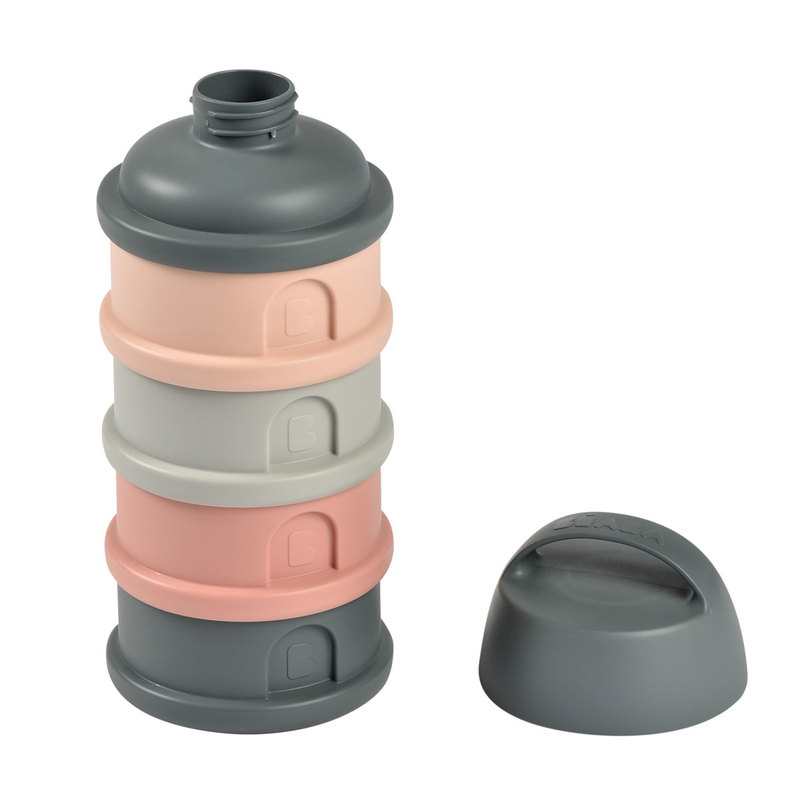 Boîte doseuse de lait empilable rose et grise Beaba