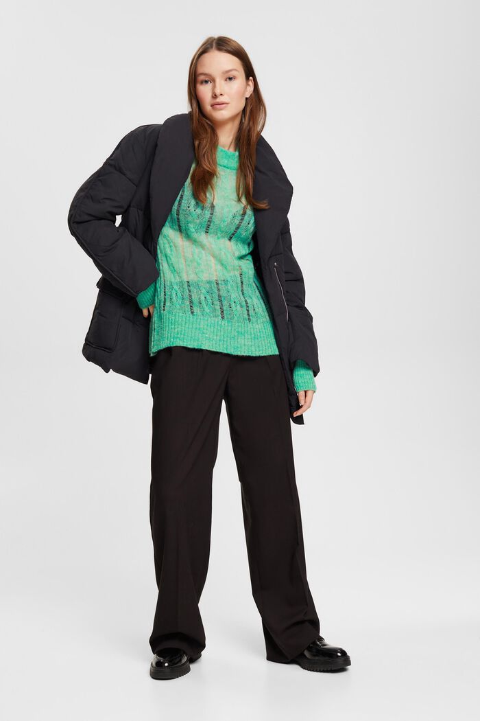 Offener Zopfstrickpullover mit Wolle