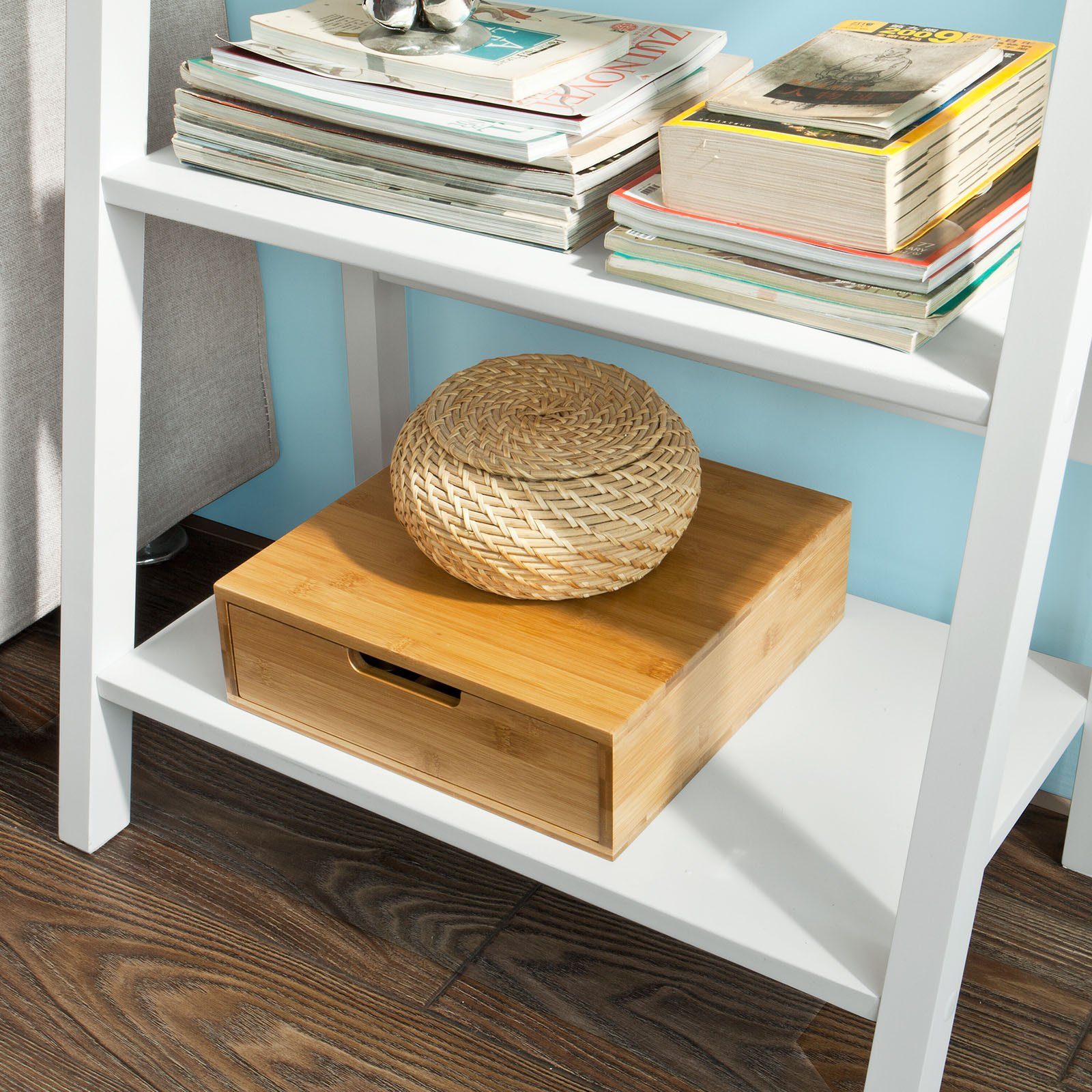 SoBuy Leiterregal FRG61, Wandregal Badregal Standregal Bücherregal mit fünf Böden weiß