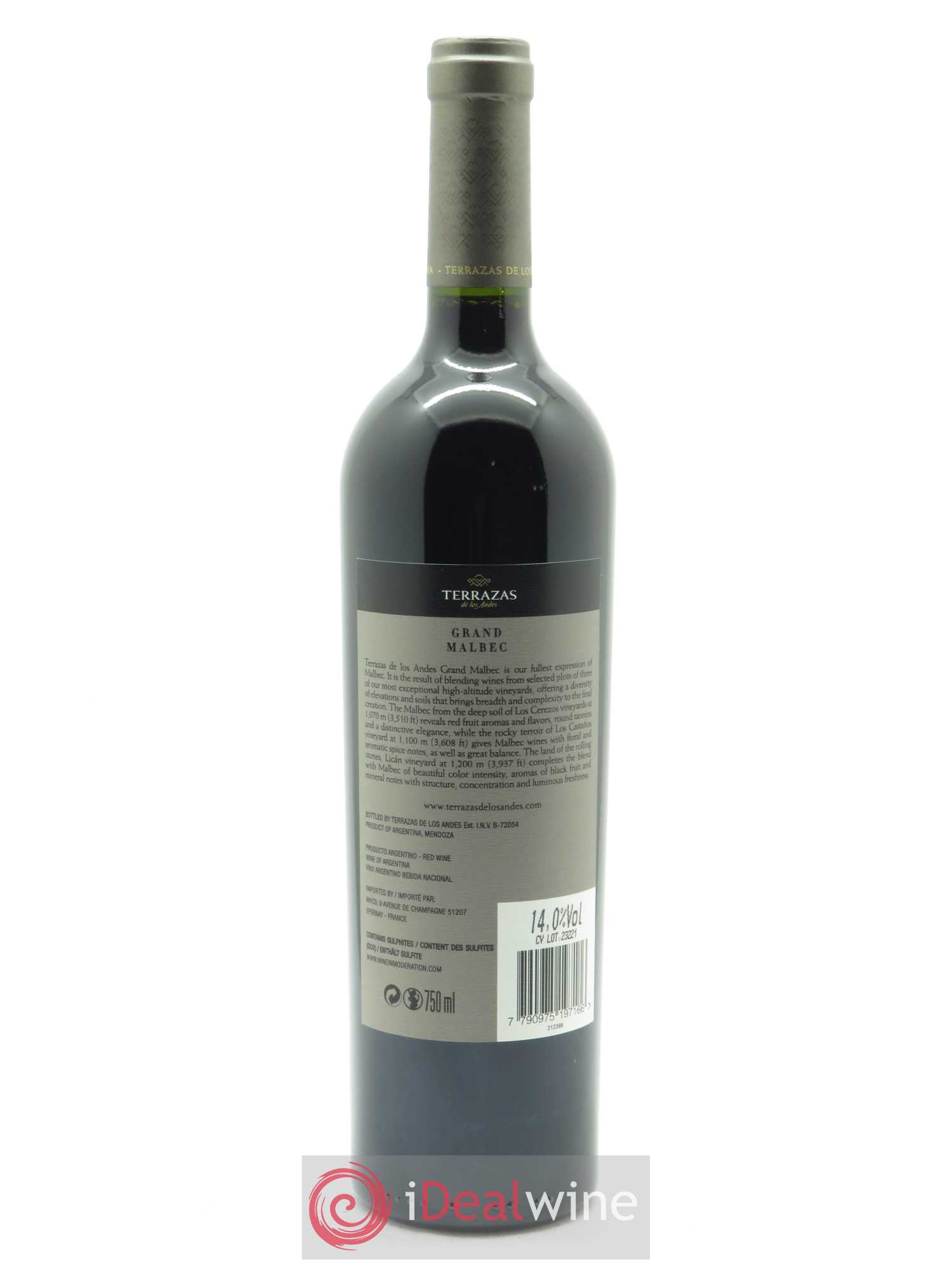 Mendoza Grand Malbec High Altitude Vineyards Terrazas de los Andes  2017 - Lot de 1 Bouteille