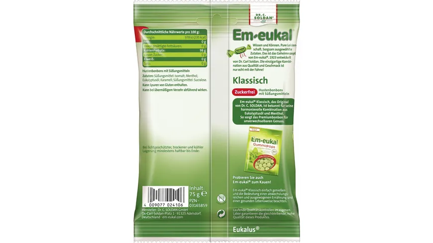 Em-eukal Klassisch Hustenbonbon zuckerfrei 75 g