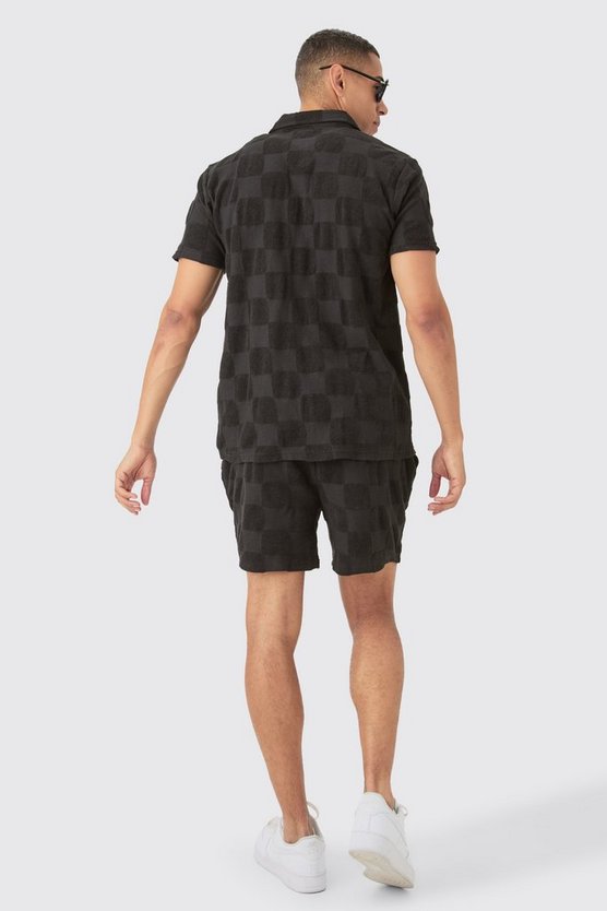 Frottee Hemd & Shorts mit Schachbrett-Print