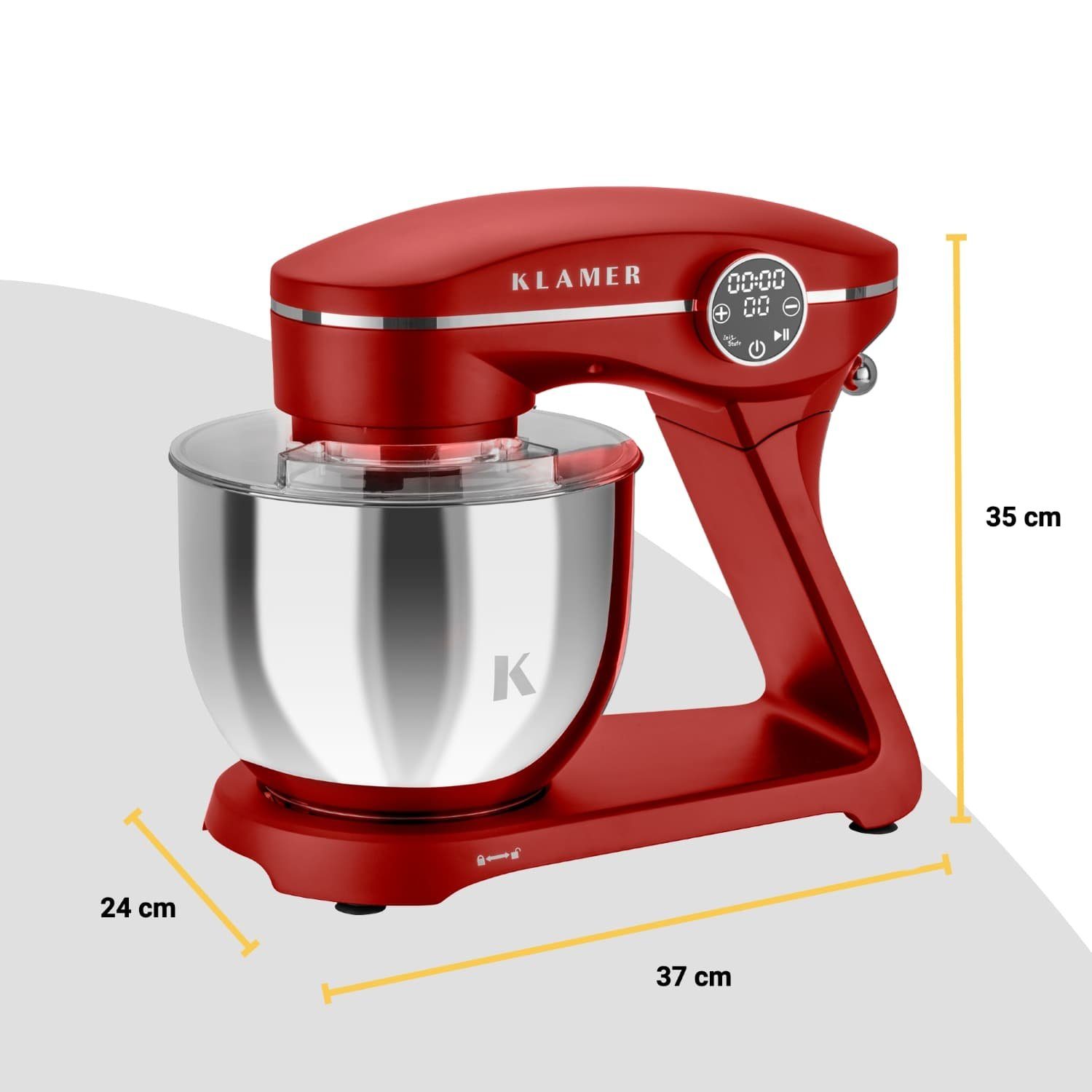 KLAMER Küchenmaschine KLAMER Küchenmaschine 1800W, Knetmaschine mit 6 Liter Edelstahl Schüs…
