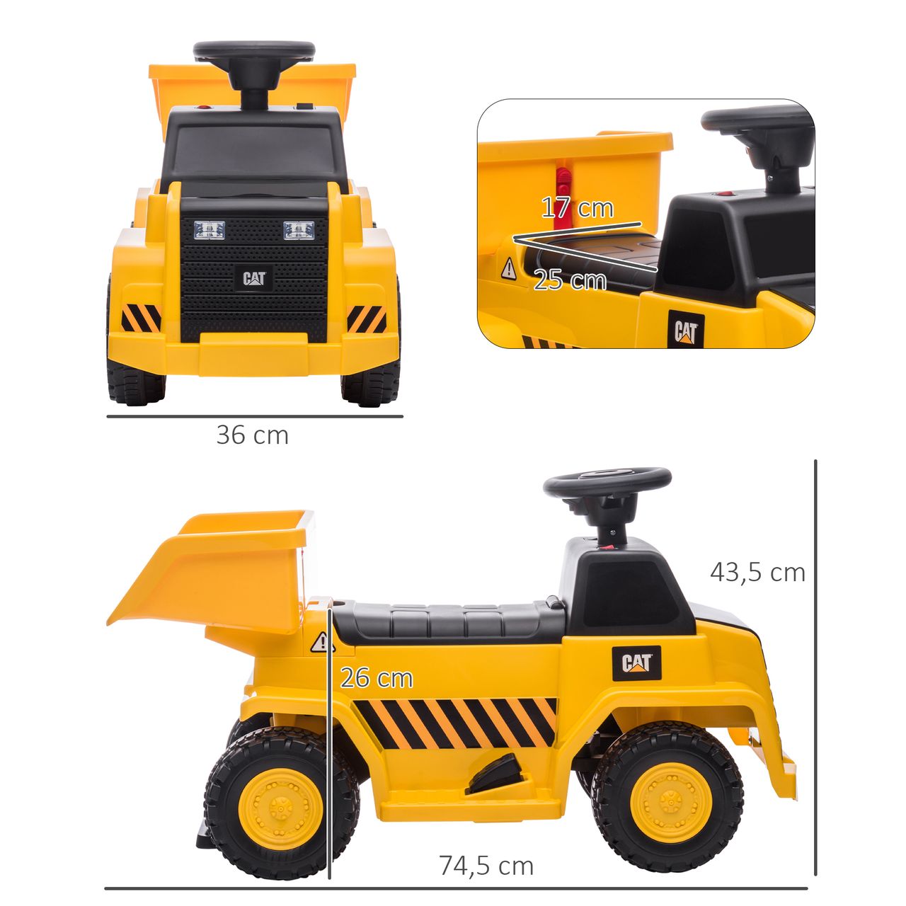 HOMCOM Elektro Kindertraktor mit kippbarer Ladefläche, max. 3 km/h Metall Gelb