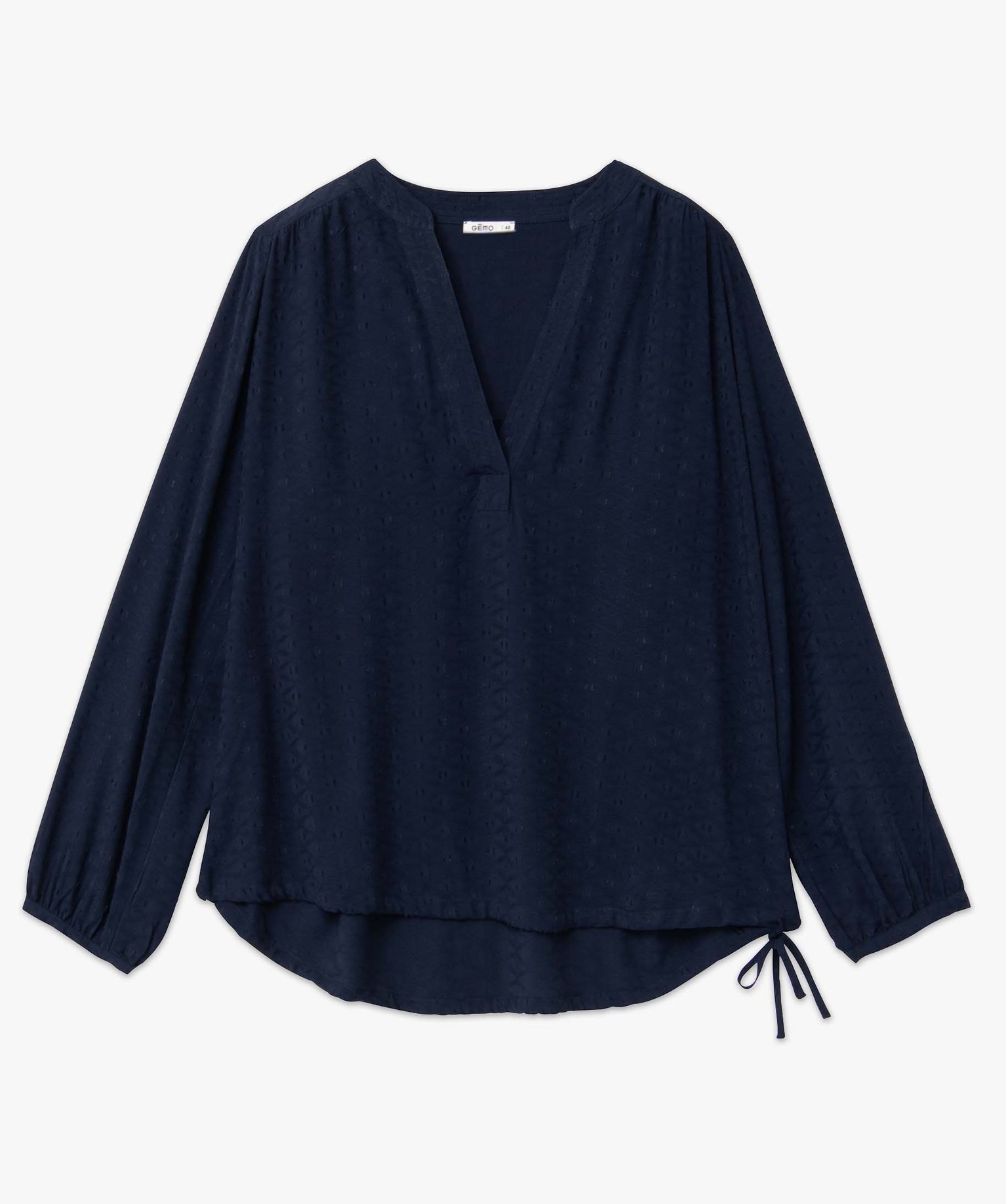 Blouse femme grande taille unie ajustable dans le bas marine | GEMO