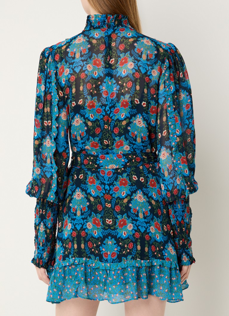 Vestido corto semitransparente Farm Rio Arabesque con cinturón del mismo tejido.