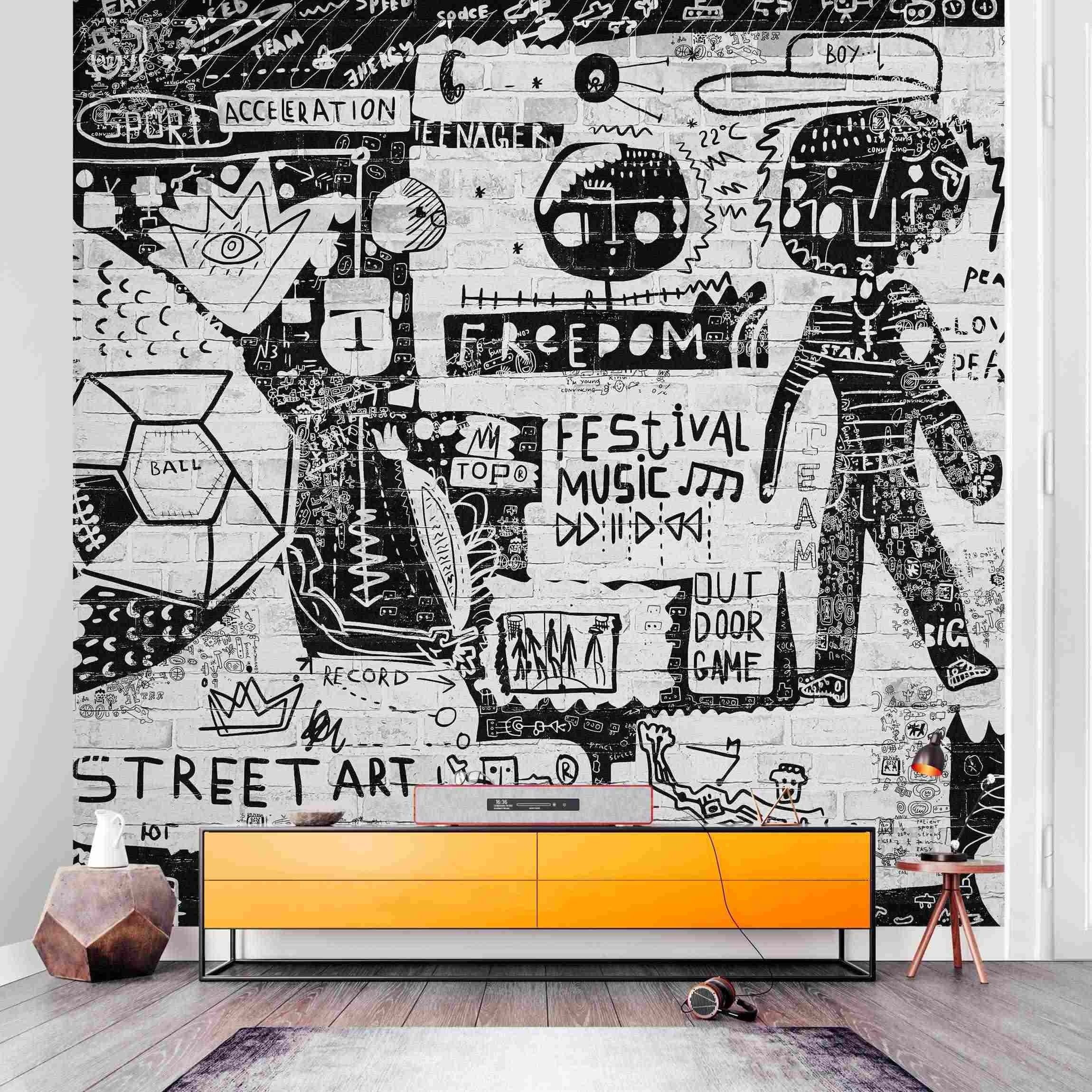 Bilderdepot24 Mustertapete Graffiti Optik Abstrakt Graffiti Art Schwarz Weiß Modern Street Art, Glatt, Matt, (Inklusive Gratis-Kleister oder selbstklebend), Jugendzimmer Flur Büro Wohnzimmer Fototapete Vliestapete Wandtapete