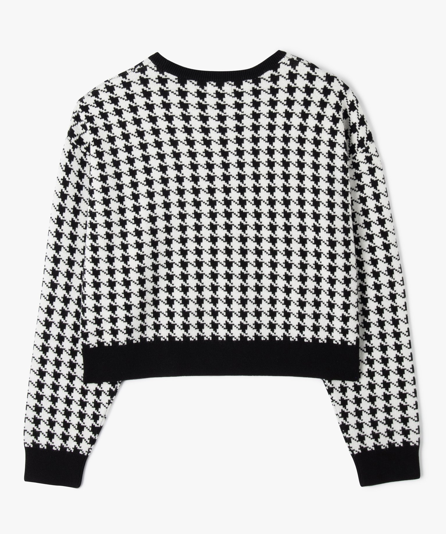 Pull court à col rond à motif pied de coq fille ecru | GEMO