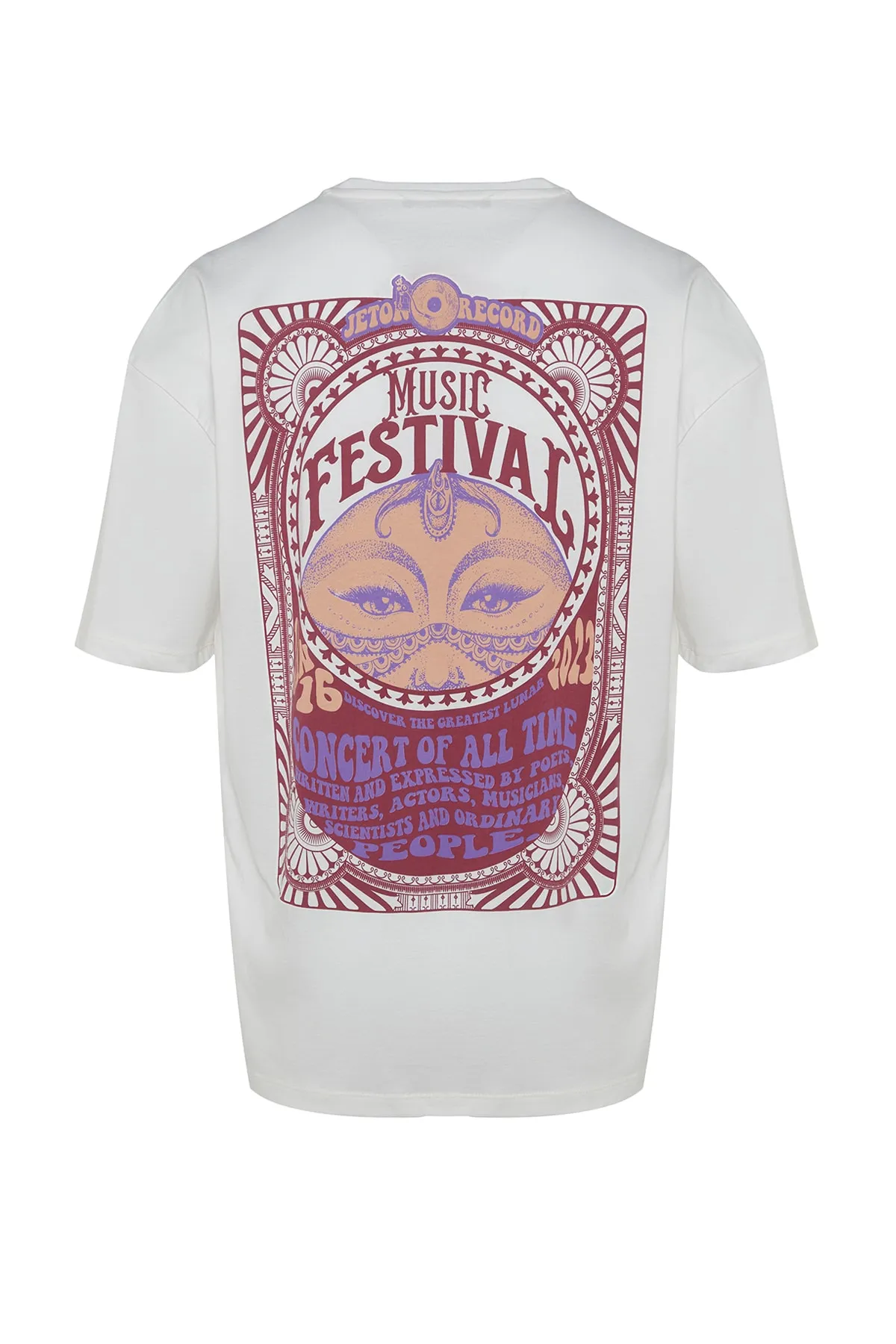 Trendyol Collection  Unisex-T-Shirt aus 100 % Baumwolle mit Ethno-Rückendruck in Übergröße/Weitschnitt TMNSS23TS00212