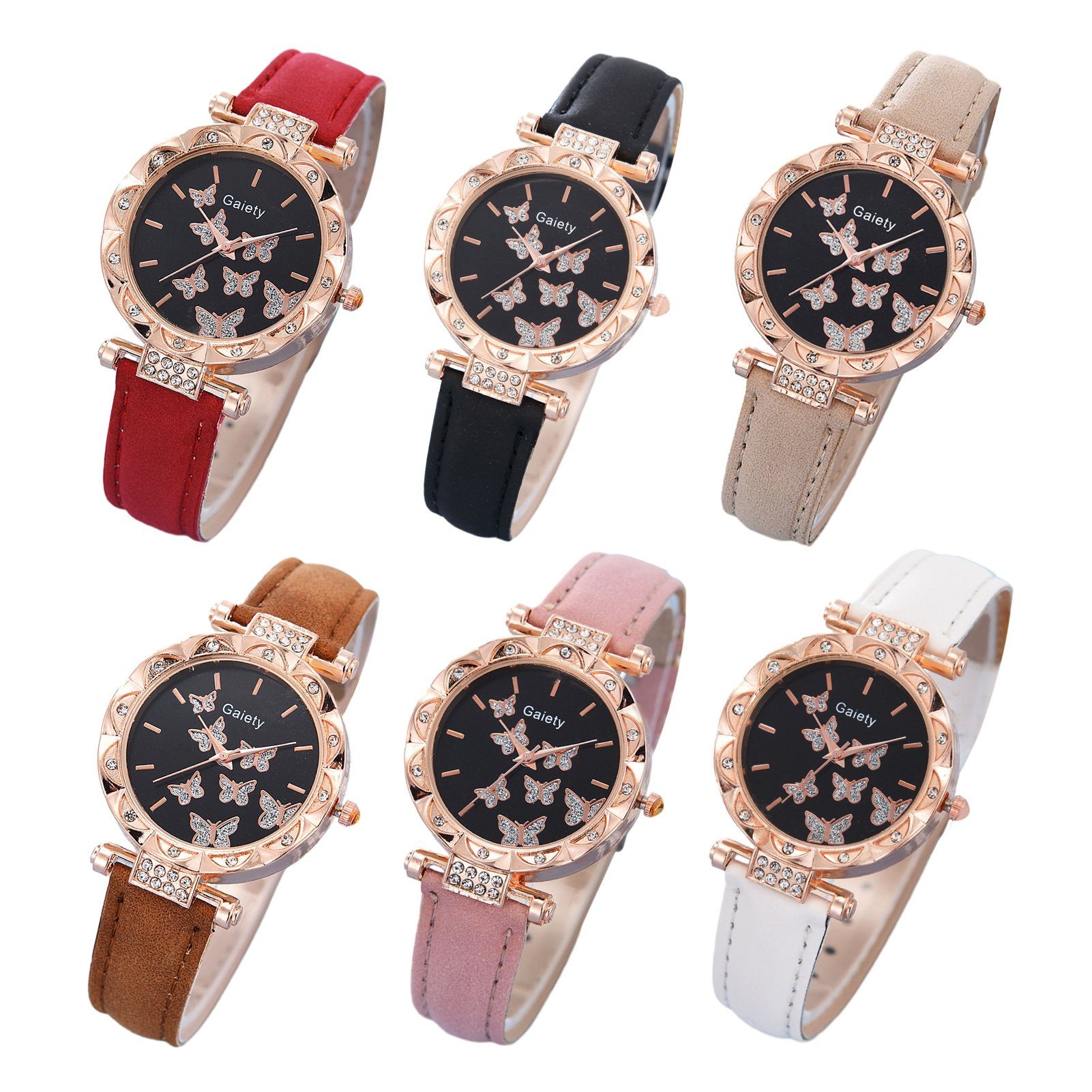 farfi Quarzuhr Watch Schmuck Set(Set, 6-tlg) Butterfly Decor Quartz Watch Gift, (1 x Uhr, 1 x Armband, 1 Paar Ohrringe,1 x Halskette,1 x Ring, Ohne Box)