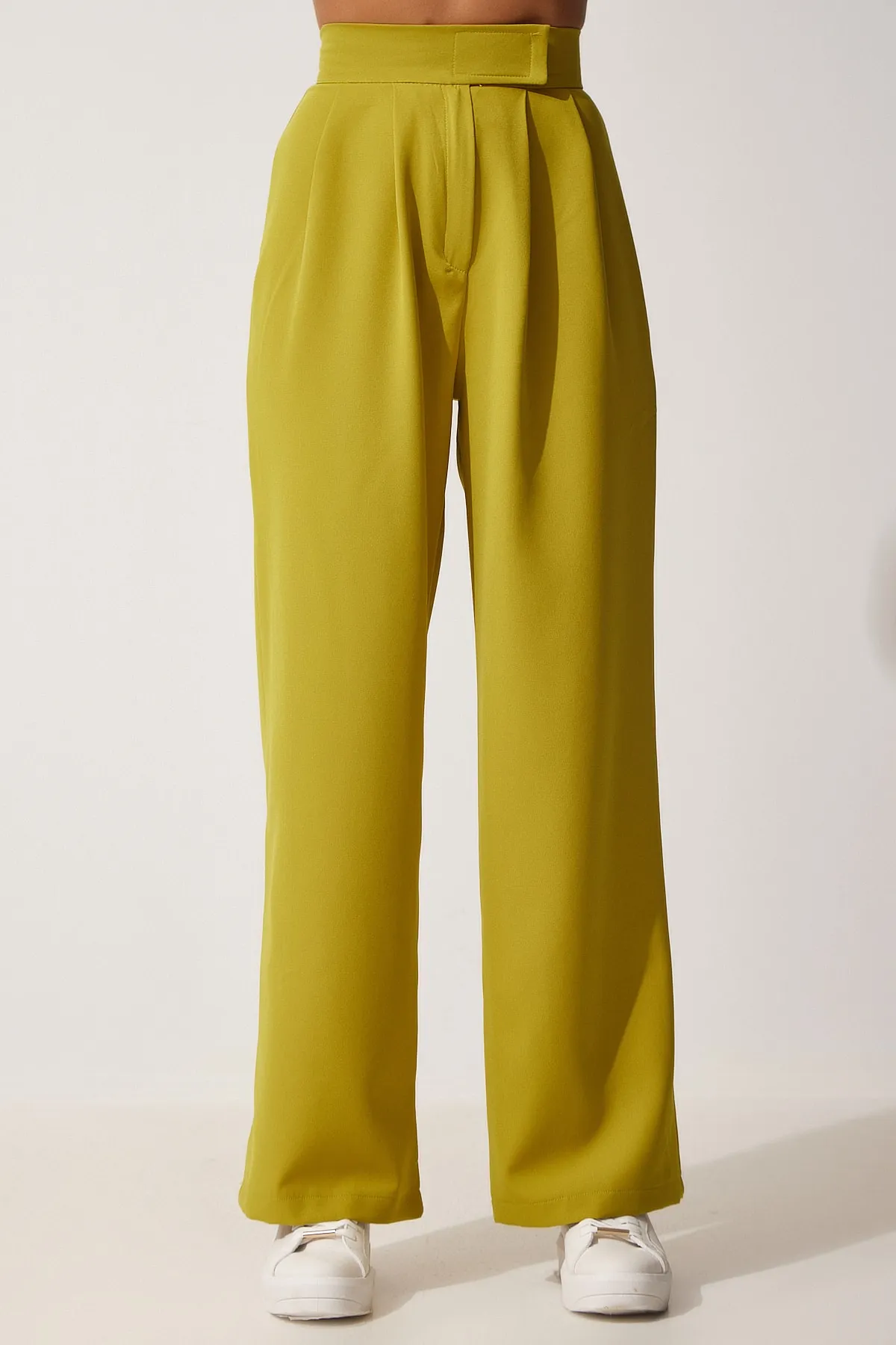 Happiness İstanbul  Ölgrüne lockere Hose mit Klettverschluss für Damen YL00001