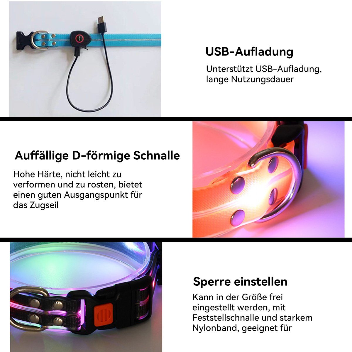 Hikeren Führleine Led-Leine, USB stark und verschleißfest Wasserdichtes Halsband