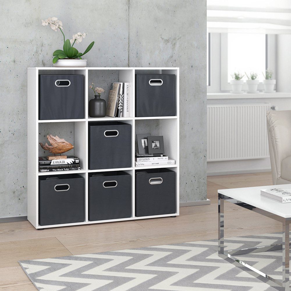 Vicco Raumteiler Würfelregal Standregal NOVE 9 Fächer Weiß inkl. Faltboxen
