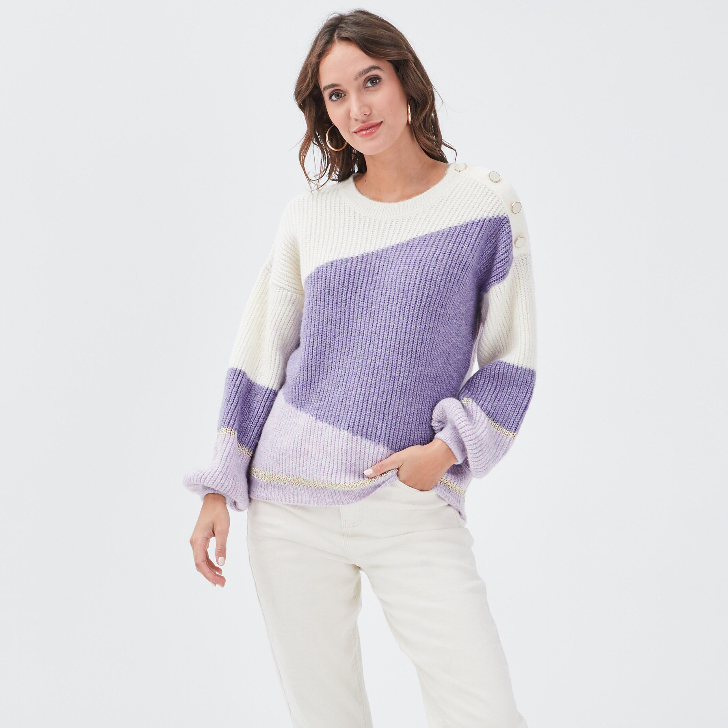 Pull avec boutons violet clair femme | Cache Cache