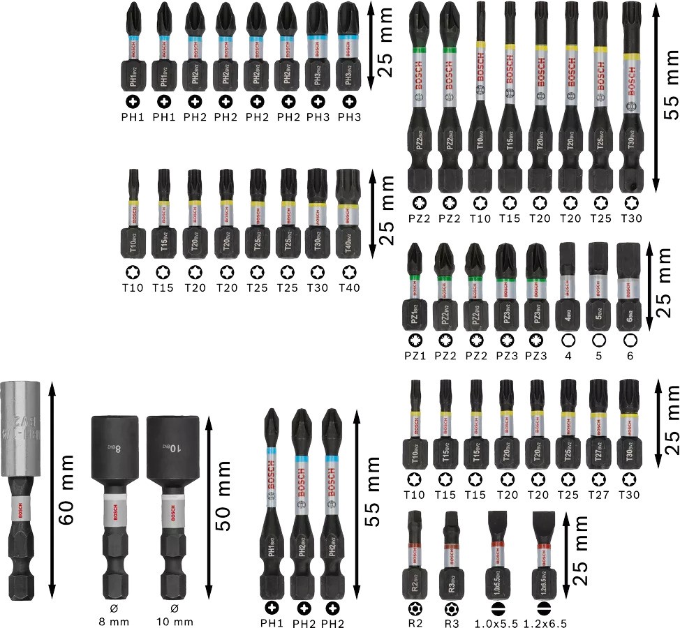 Bosch Blue Accessories 2608521U89 PRO Impact Screwdriver/Bit Set, 50-piece