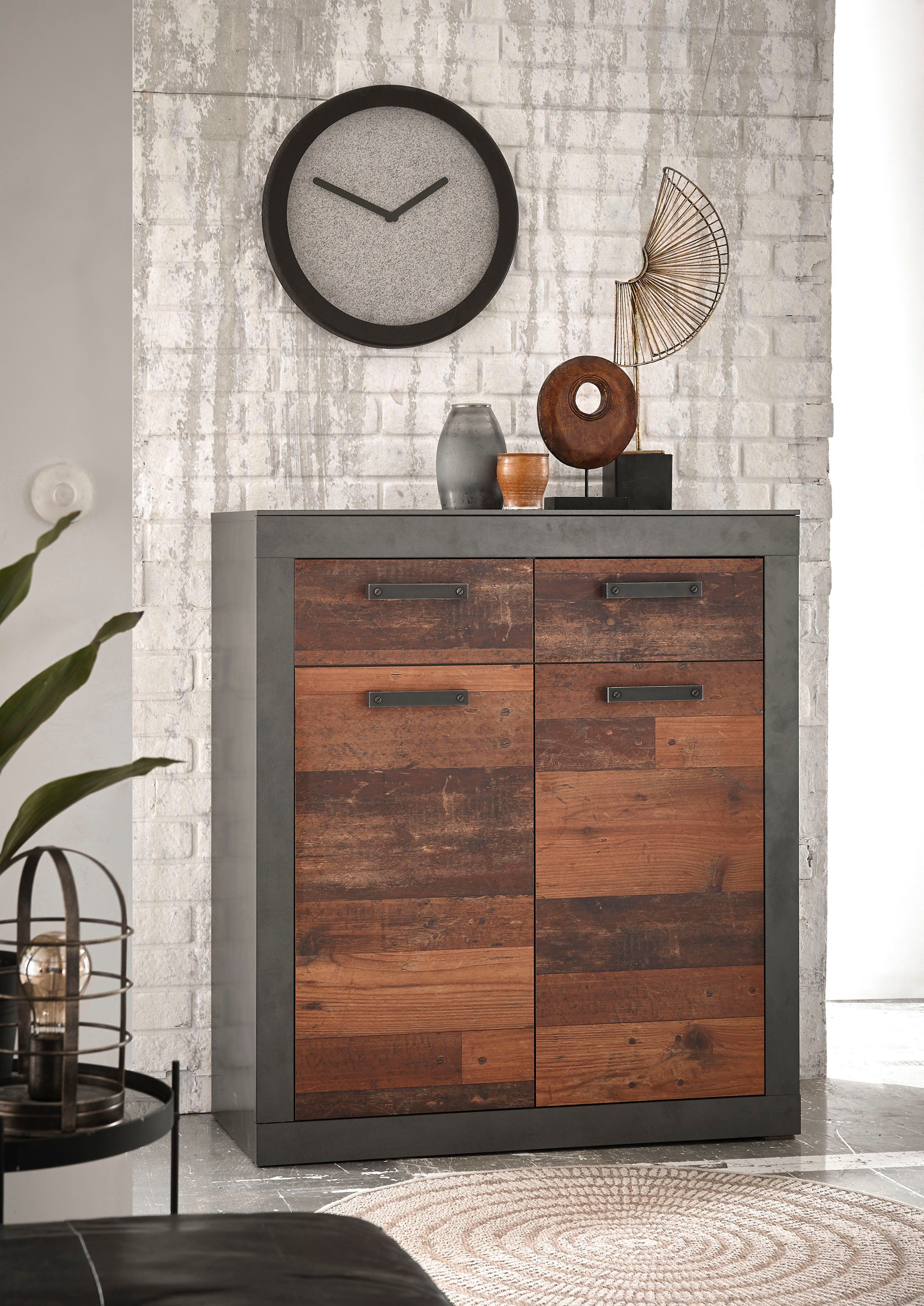 Home affaire Schlafzimmer-Set BROOKLYN, (Set, 4-St., mit Polsterkopfteil, Nachtkommode, Kleiderschrank 2 trg., Kommode), in dekorativer Rahmenoptik