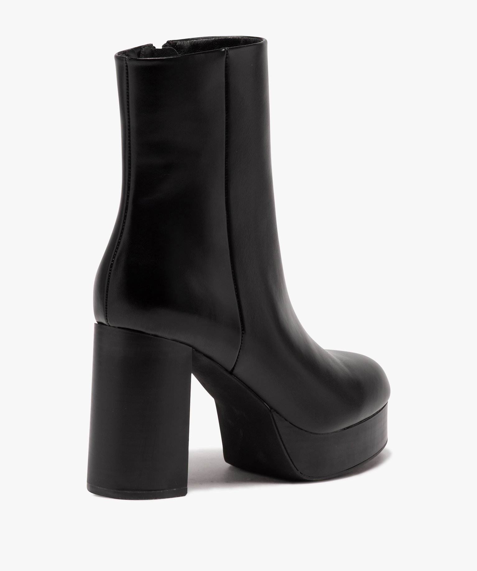 Boots femme unies à talon carré et semelle plateforme noir | GEMO