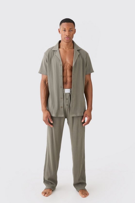 Loungewear-Hemd in Waffeloptik & lockere Hose