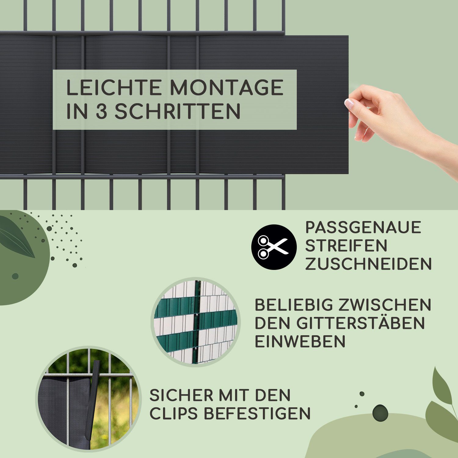 blumfeldt Balkonsichtschutz Sichtschutzstreifen Zaunblenden PVC-Hartplastik 2,53 x 0,19 m
