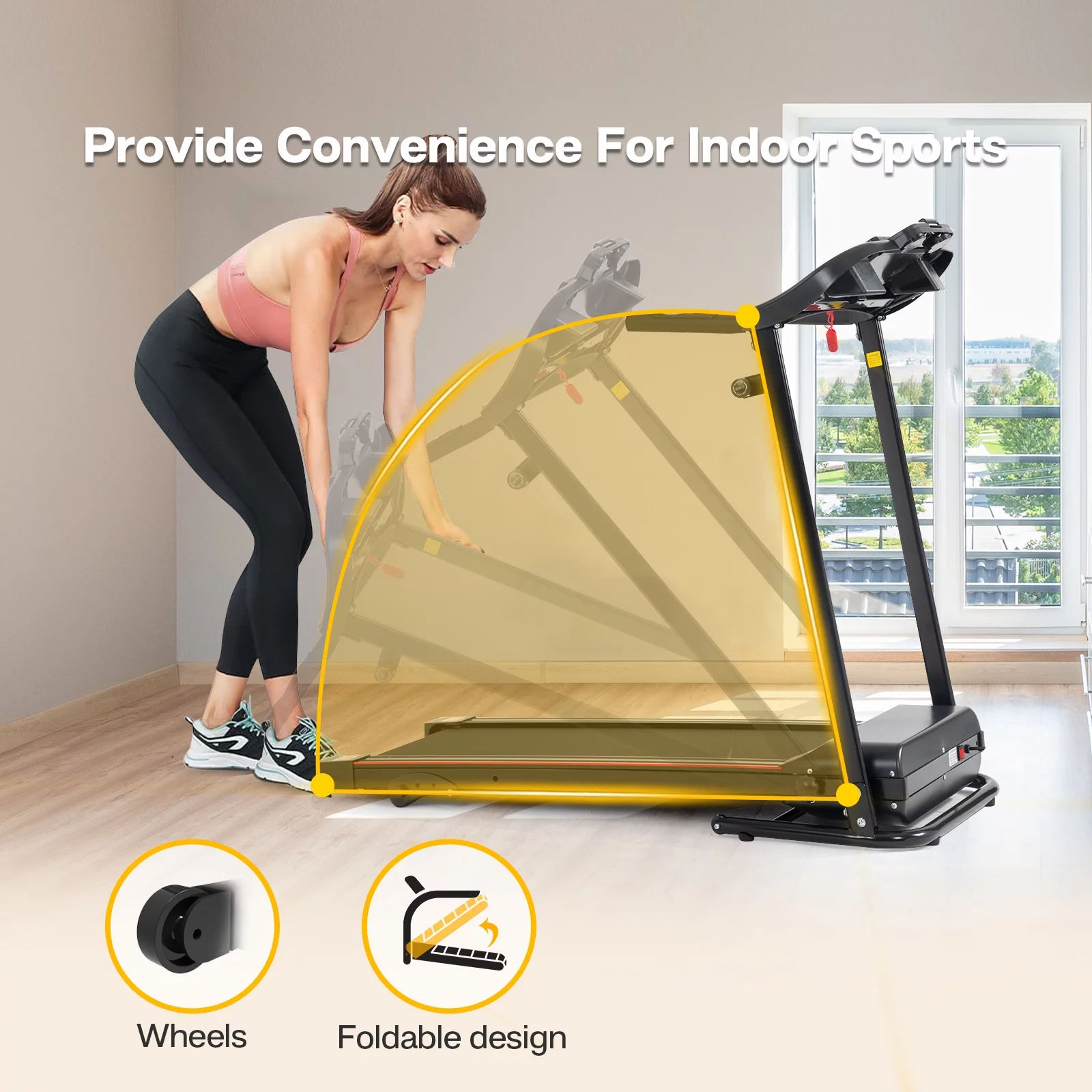 2.5HP Folding Treadmill Portable Running Walking Compact Exercise Machine with 12 Preset Program, LED Display, Bluetooth Music Easy Assembly for Home