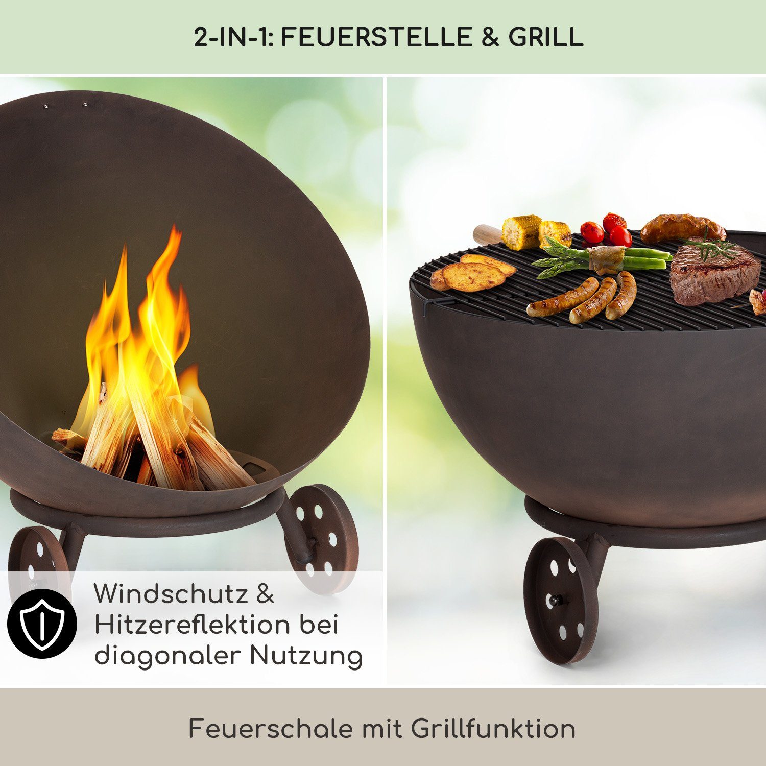 blumfeldt Feuerschale Fireball Egon, (Set), Feuerschale Garten mit Grill Feuerkorb Feuerstelle Outdoor