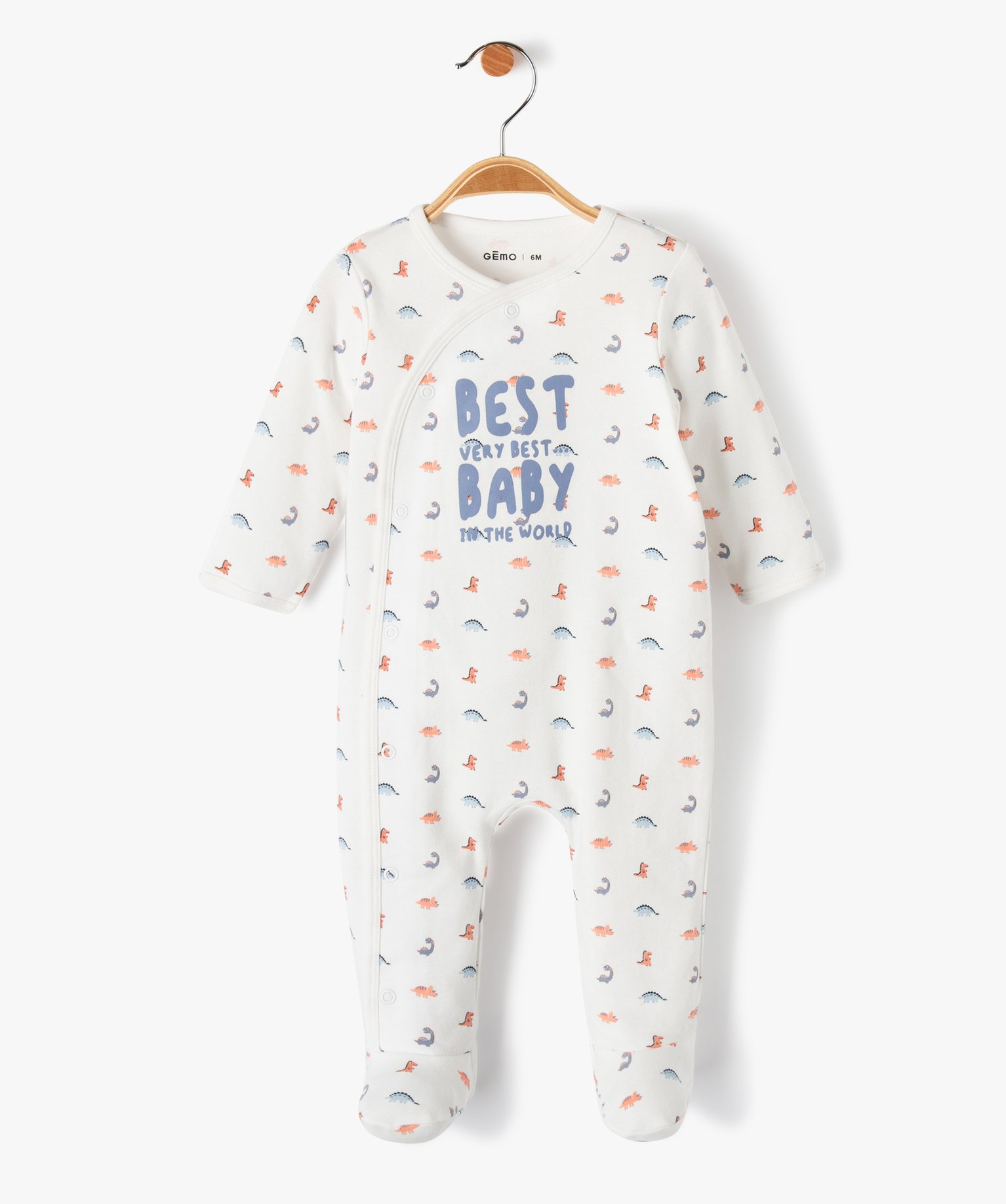 Pyjama bébé en jersey ouverture devant motif dinosaures ecru | GEMO