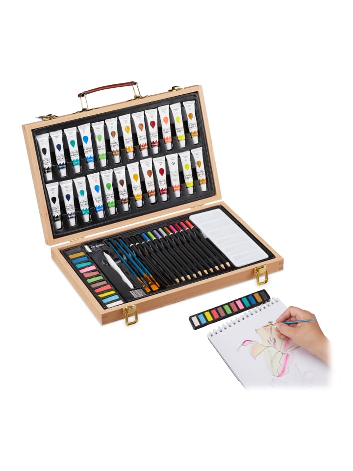 relaxdays 56tlg. Malkoffer Aquarellfarben in Bunt günstig kaufen onesize
